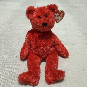 Retired Vintage 2001 TY Beanie Baby SIZZLE the‎ Red Bear Plush 8.5 in